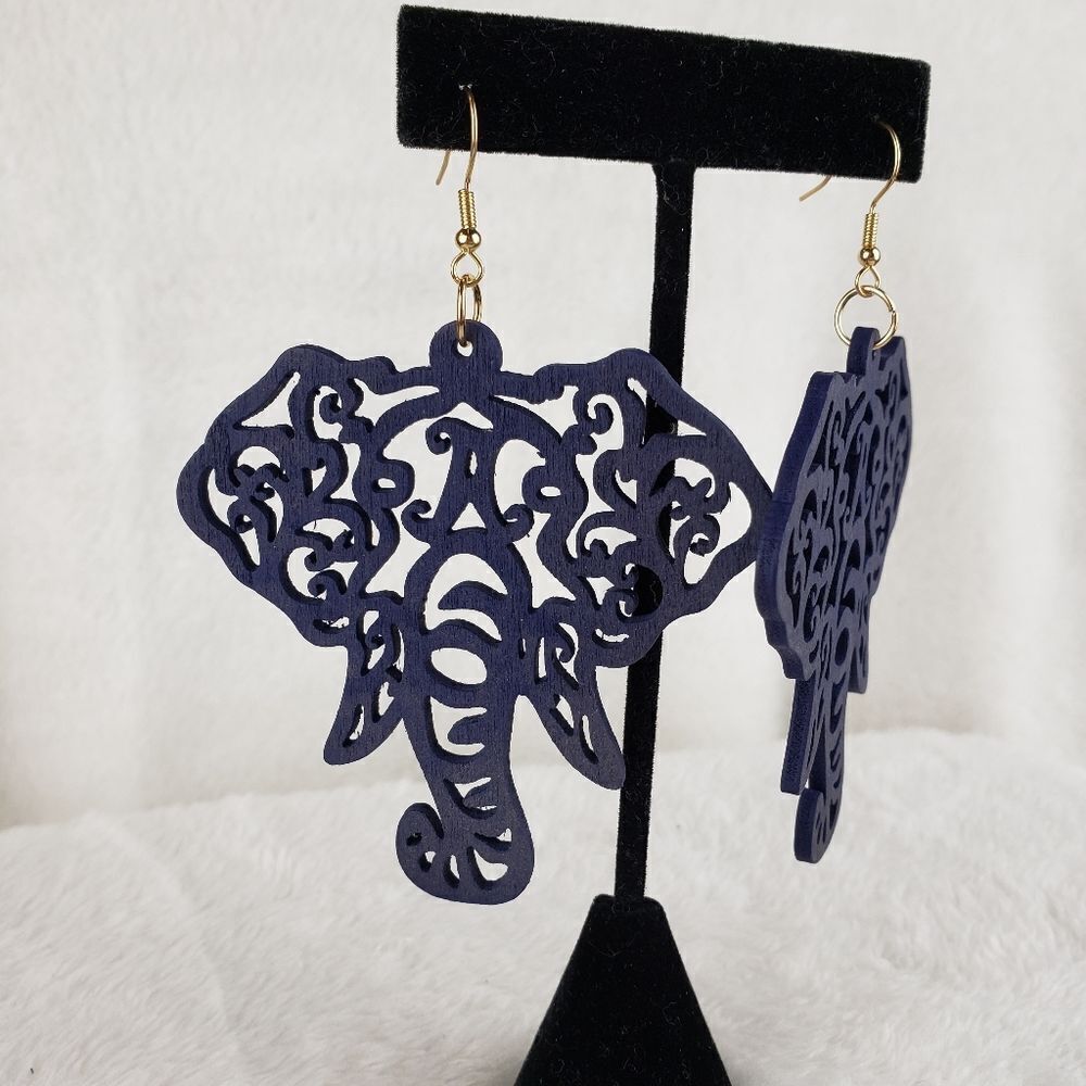 Intricately Carved Elephant Cutout Earrings